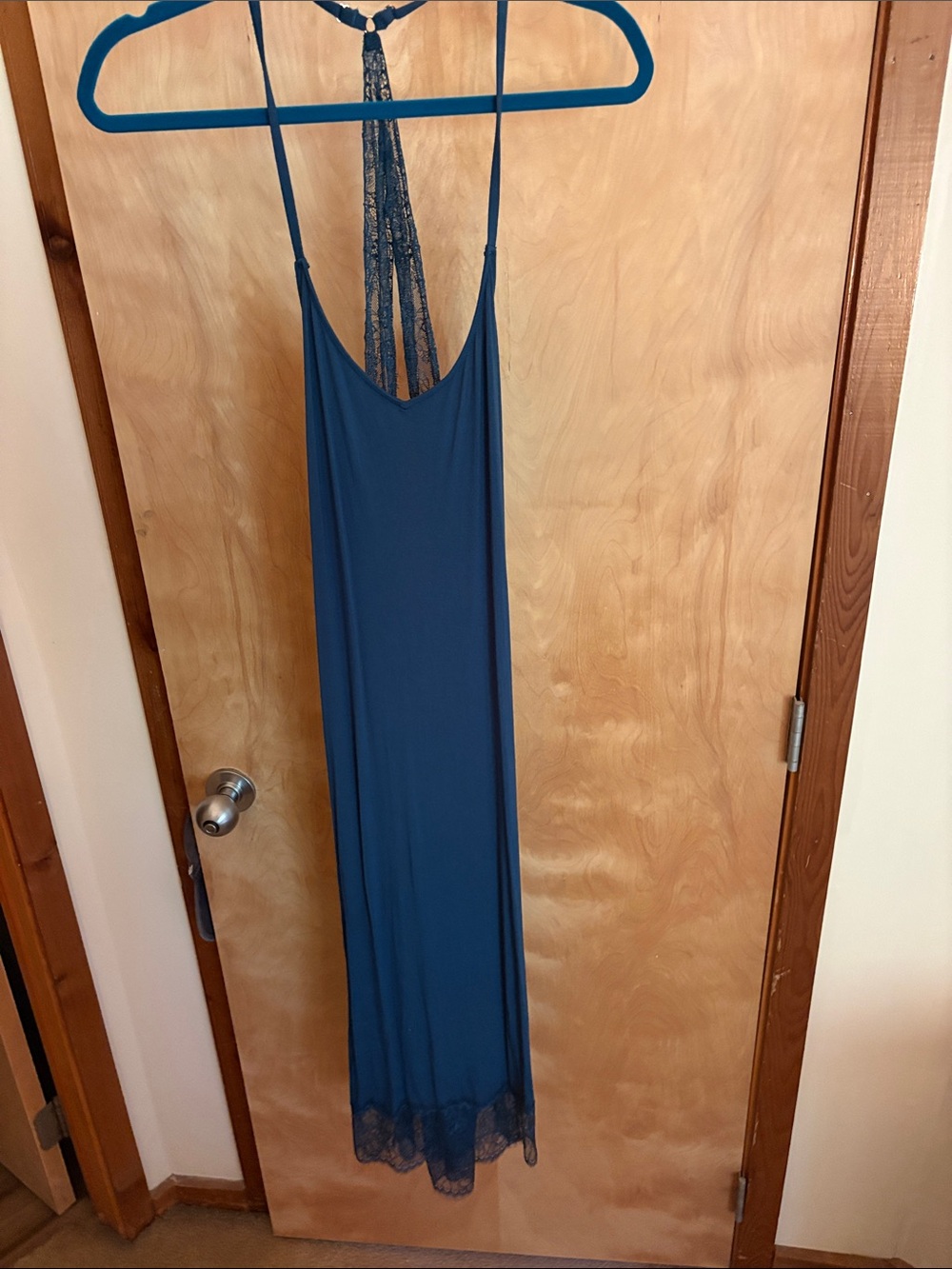 Soma Teal Blue Lace-Trim Slip Chemise